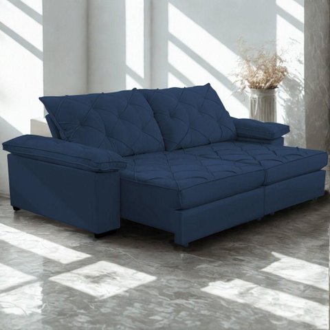 Sofá Retrátil e Reclinável 2,30m Clara | Conforto Premium e Design Elegante Azul Marinho