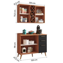 Armário de Cozinha 4 Portas 3 Gavetas com Adega 1,20m Favorita Natura / Preto - 7 Armário de Cozinha 4 Portas 3 Gavetas com Adega 1,20m Favorita Natura / Preto - 7