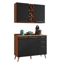 Armário de Cozinha 4 Portas 3 Gavetas com Adega 1,20m Favorita Natura / Preto - 2 Armário de Cozinha 4 Portas 3 Gavetas com Adega 1,20m Favorita Natura / Preto - 2