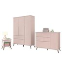 Ver imagem 1 de Jogo de Quarto Infantil Melinda Guarda Roupa Cômoda Mesinha 3 Portas 2 Gavetas MDF Rosê Phoenix