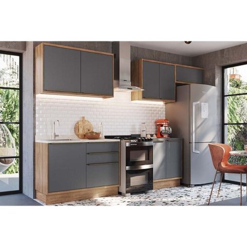 Kit Cozinha Modulada 6 Peças Versalis (3aéreos+2balcões+1complemento) C6p161 Freijo/grafite -