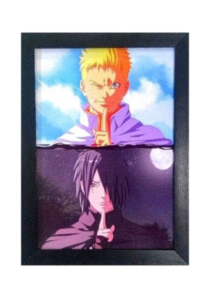 Quadro Decorativo Naruto e Sasuke Animes c/ Moldura e Vidro