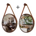 Ver mais imagens de Kit 2 Espelhos Redondo Adnet Decorativo Suspenso com Alça 30cm + Suporte Marrom com Alça Caramelo