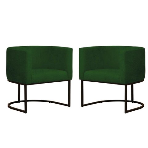 Kit 2 Poltronas Reforçada Decorativa Sala Estar Jantar Gabriela Base Ferro Preto Suede Verde