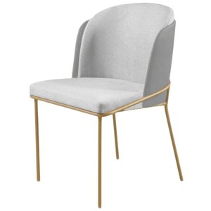 Cadeira Aurora Linho Cinza Couro Cinza Metal Dourado