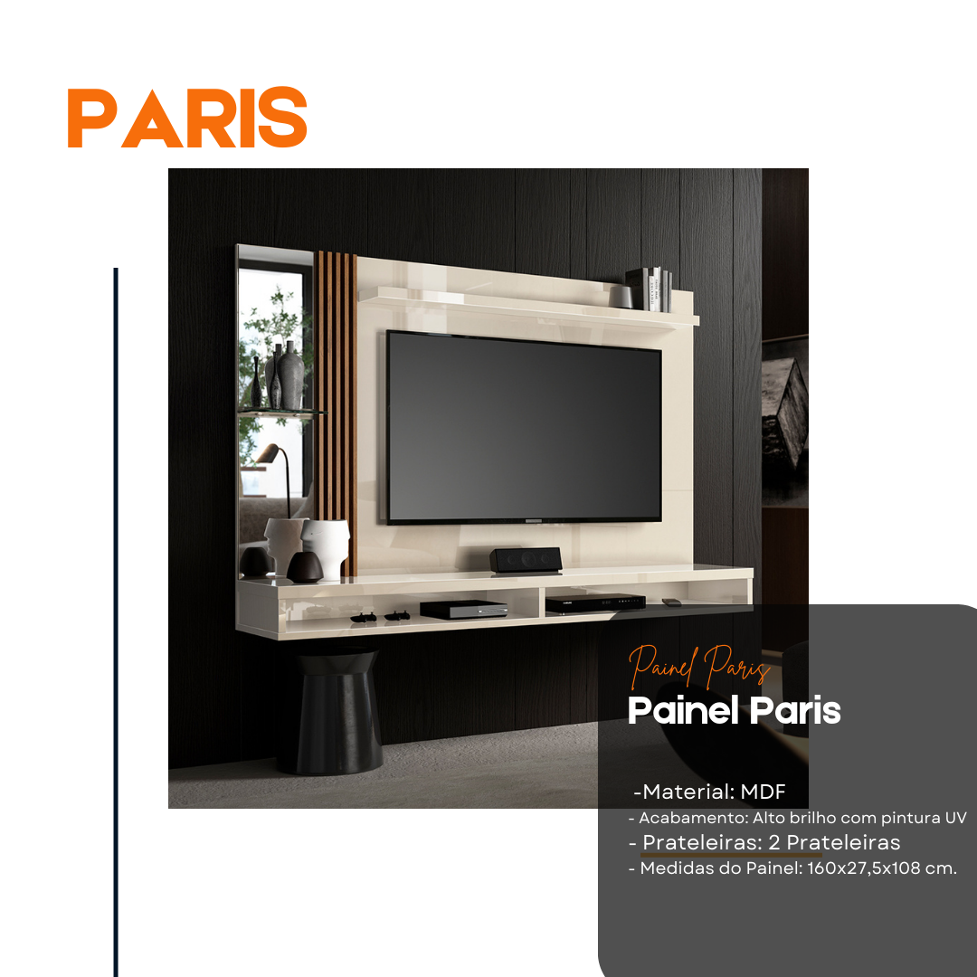Painel Home Paris para TV até 55 Polegadas Ripado com Espelho - 3