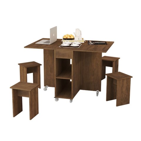 Mesa Dobravel Retangular 1.20 com Rodizio Jade Basoto Brasil