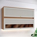 Ver imagem 4 de Armário Aéreo 2 Portas Basculantes Ripado com Vidro 120 Cm Requinte Nature Areia Hp – Henn