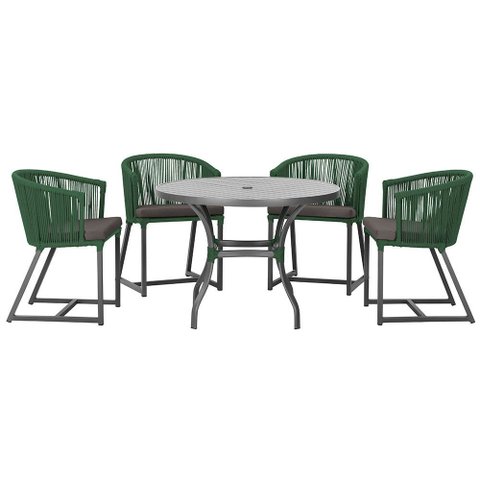 Mesa com 4 Cadeiras de Jantar Roma 100cm e Noronha em Aluminío Preto Corda Nautica Estofado 11 Trama