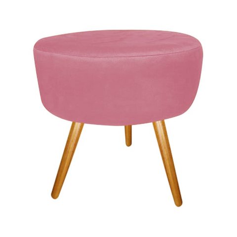 Puff Puff Decorativo Lavínia Redondo Suede Rose Pés Palito Madeira Mz Decor