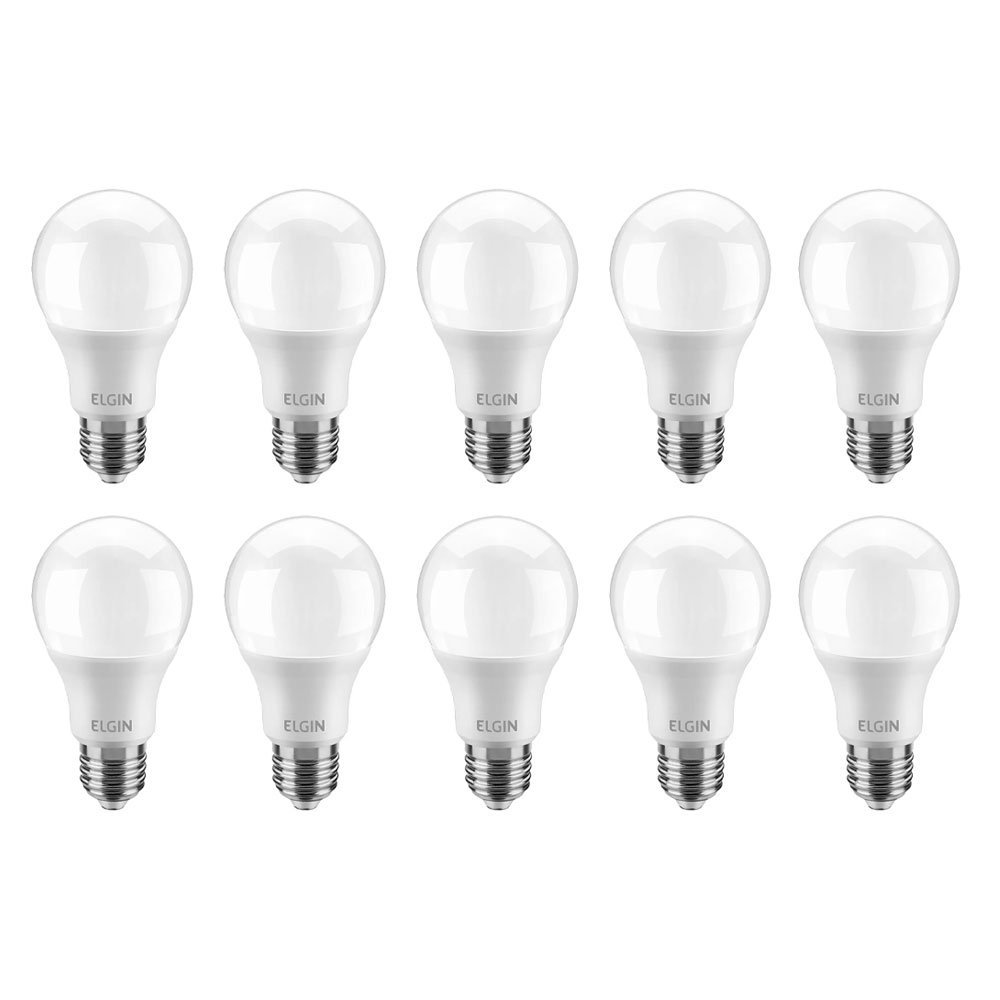 Kit 10 Lâmpadas de LED Branca E27 9W 6500K Bulbo A60 Elgin - 1