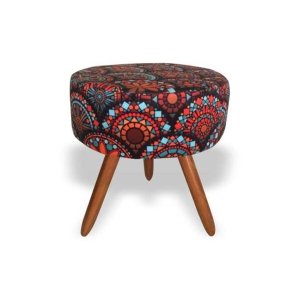 Puff Puff Decorativo Lavínia Redondo Suede Mandala Pés Palito Madeira Mz Decor