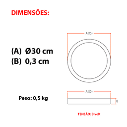 Plafon Led Sobrepor 24w 6500k Bivolt Redondo 30cm - 2