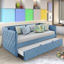 Ver imagem 1 de Sofá Cama em Madeira Vintage com Revestimento de Tecido Veludo Pavia Azul Dubai Php Mobilia