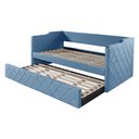 Ver imagem 2 de Sofá Cama em Madeira Vintage com Revestimento de Tecido Veludo Pavia Azul Dubai Php Mobilia