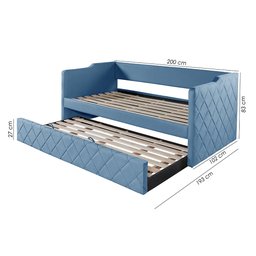Sofá Cama em Madeira Vintage com Revestimento de Tecido Veludo Pavia Azul Dubai Php Mobilia - 3