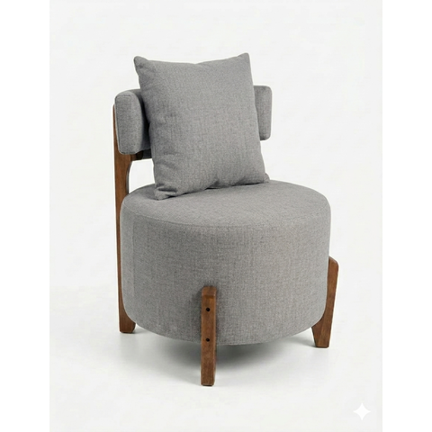 Poltrona Organica Decorativa Redonda com Almofada Pés Thor Madeira Maciça Premium Boucle Grafite:Lin