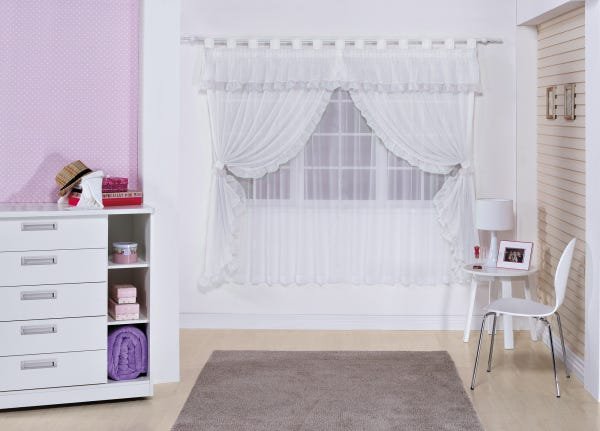 Cortina Tecido Voal para Menina na Cor Branco 3,00m x 2,80m para Varão Nina - 1