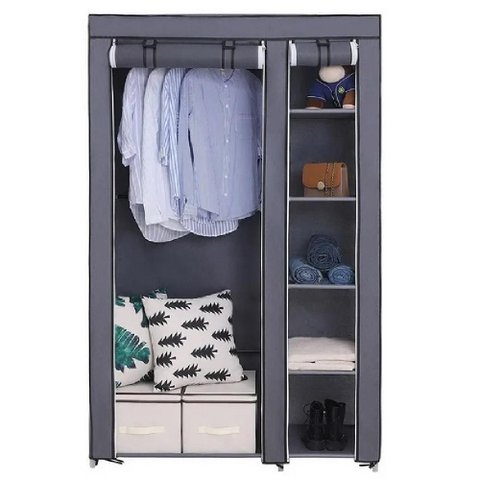 Guarda Roupa Armario Portatil Multiuso Cabideiro Organizador Quarto Closet Casa Praia Luxo Cinza