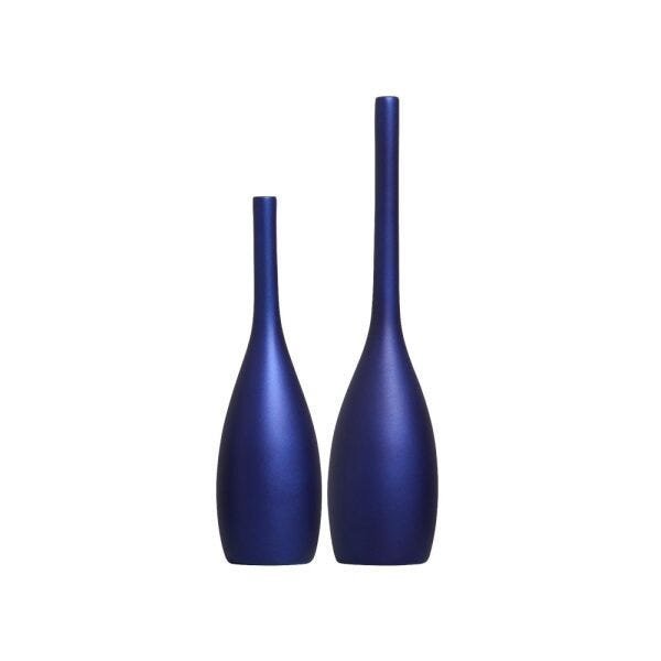 Dupla Garrafa Decorativa Tulipa Decoração Cerâmica Azul - 1