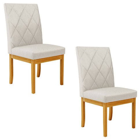Kit 2 Cadeiras de Sala de Jantar Estofadas Gomes Madeira Maciça Linho Off White G78 - Gran Belo Cade