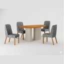 Ver imagem 2 de Conjunto Sala de Jantar 4 Cadeiras Isis Tampo Orgânico MDF 135cm Marrom/Off White/Cinza