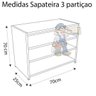 Sapateira 70x25cm Branco 3 partição Organizador Porta Suporte Sapato Tênis Mdf - 2