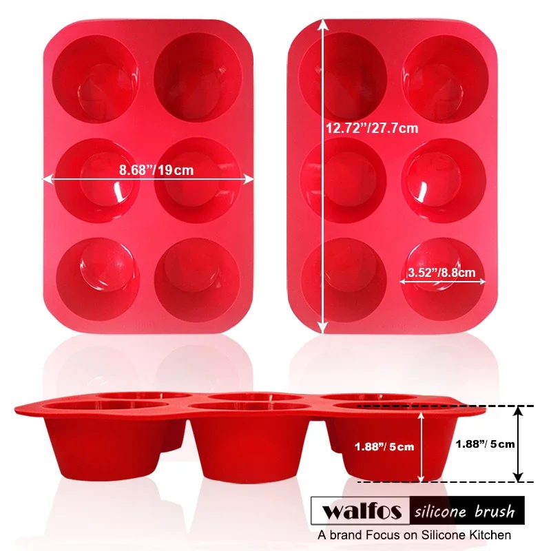 Molde De Metal Antiaderente WALFOS, Utensílios De Cozinha Para Fondant, 1 Peça De Silicone Com 6 Cop - 2