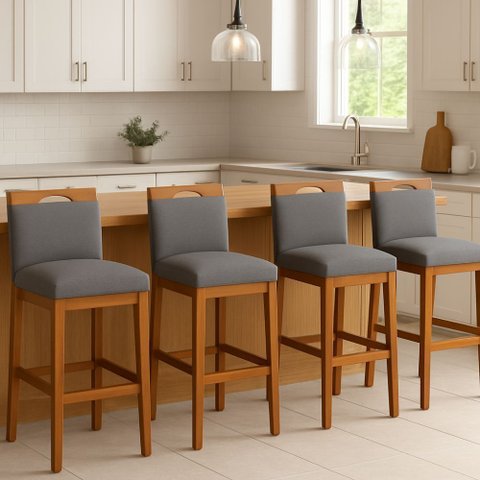 Kit 4 Banquetas Alta Cozinha Gourmet Conforto Linho:linho Cinza