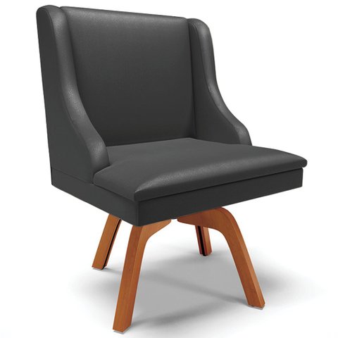 Poltrona Decorativa Base Giratória de Madeira Firenze Corino Preto/Natural - Gran Belo