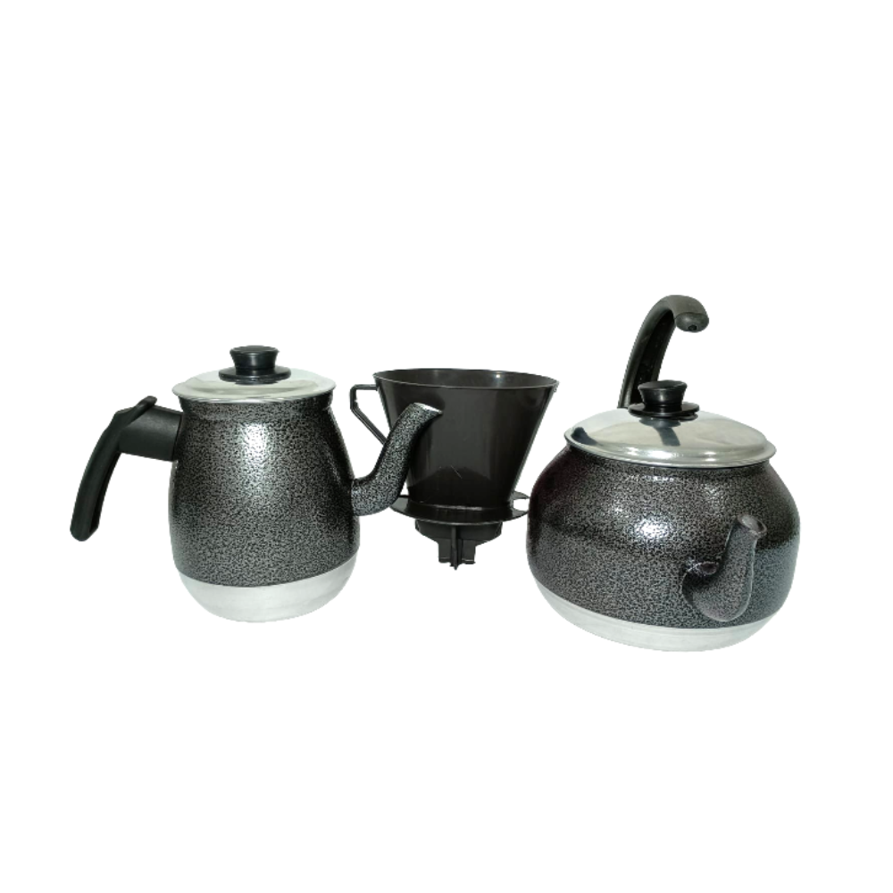 Kit Chaleira 2l + Bule 1,5l +  Coador Preto Craqueado - 1