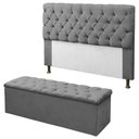 Ver imagem 1 de Kit Cabeceira + Calçadeira Baú Mirage Solteiro 90cm Cinza - LM DECOR