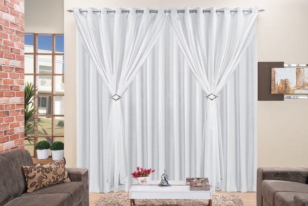 Cortina Branco para sala e quarto 2,00m x 1,70m Tecido Microfibra com Voal - Jéssica - 1