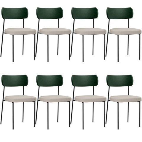 Kit 08 Cadeiras para Sala de Jantar Melina L02 Facto Verde Musgo Linho Cru - Lyam Decor
