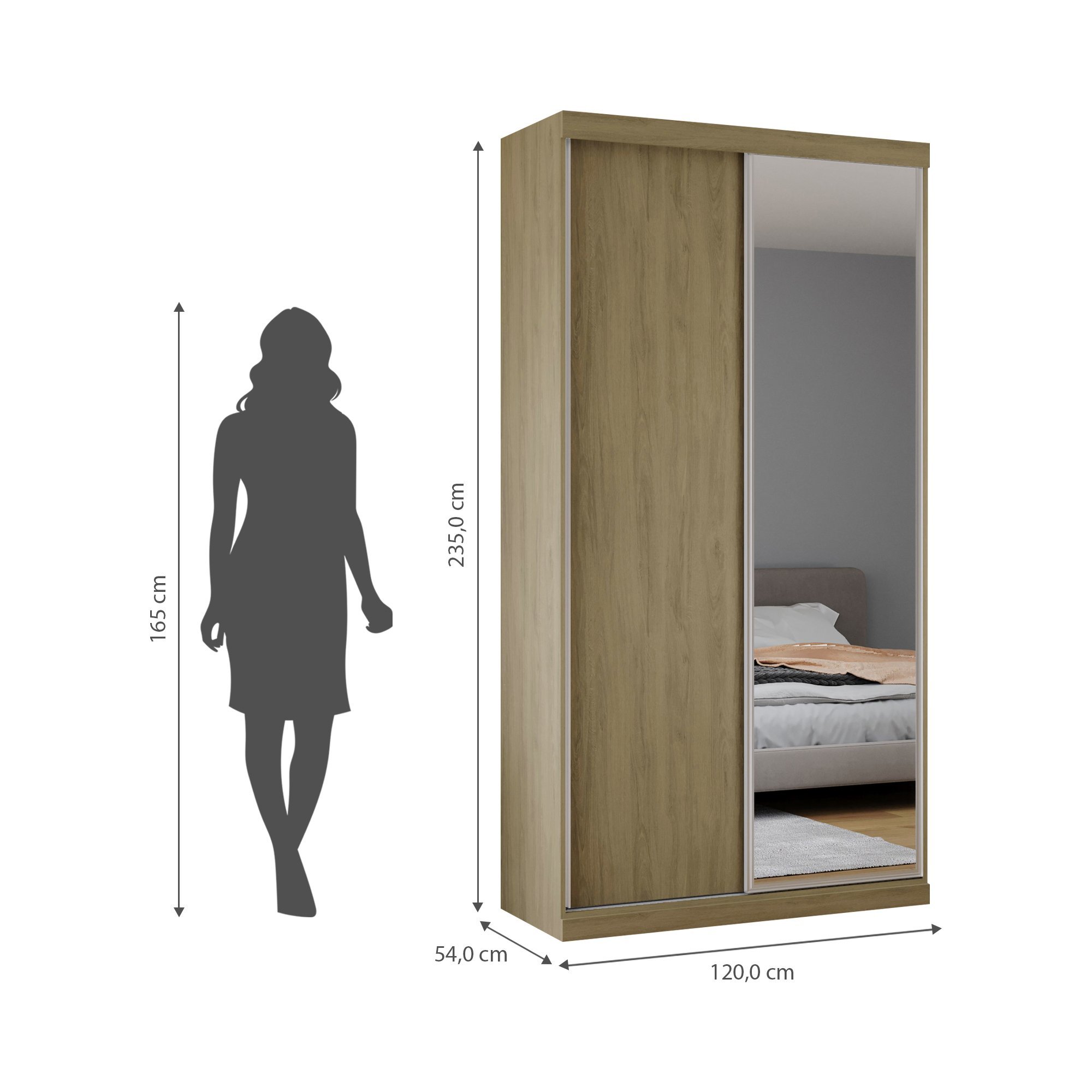 Guarda Roupas Modulado Solteiro com Espelho 120cm 2 Portas de Correr 100% MDF Royal - 5