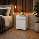 Ver imagem 1 de Mesa de Cabeceira para Quarto Sala com Gaveta e Porta MDF Branco
