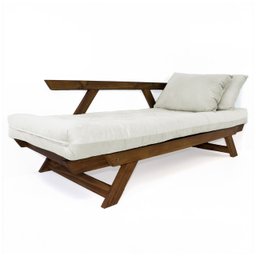 Sofá Japão Futon Sarja Impermeável Branco Off Madeira Imbuia - 3