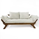 Ver imagem 1 de Sofá Japão Futon Sarja Impermeável Branco Off Madeira Imbuia