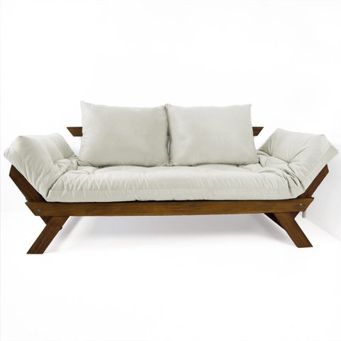Sofá Japão Futon Sarja Impermeável Branco Off Madeira Imbuia