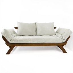 Sofá Japão Futon Sarja Impermeável Branco Off Madeira Imbuia - 1