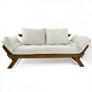 Sofá Japão Futon Sarja Impermeável Branco Off Madeira Imbuia