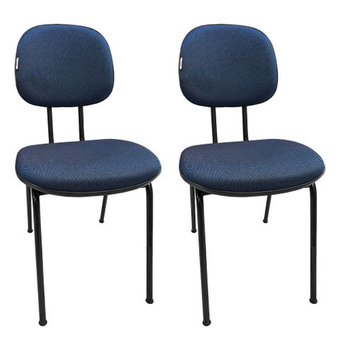Kit 2 Cadeiras de Escritório Fixa Secretaria Pé Palito Tecido Js Azul com Preto Estofada