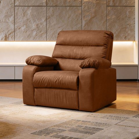 Poltrona do Papai Reclinável Manual Manila K01 Couríssimo Camel - Lyam Decor