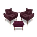 Ver imagem 1 de Kit 02 Poltrona Opala Decorativa + 01 Puff Opala Suede