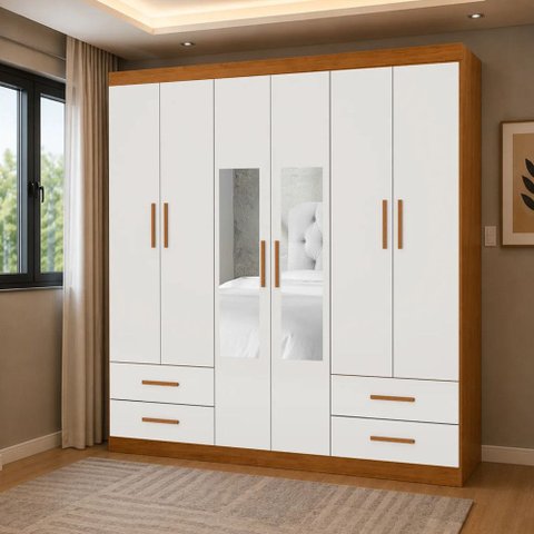 Closet Casal Lu 06 Portas 04 Gavetas com Espelhos Carioca Móveis