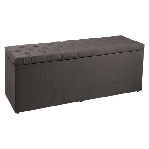 Calçadeira Recamier Baú Casal 1,40m Madrid Suede - Pallazio - Cinza