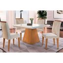 Ver imagem 1 de Conjunto: Mesa Sala Jantar Luna C/ Tampo Madeirado C/ Vidro Canto Curvo 90x90cm e 4 Cadeiras Amsterd