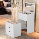 Ver imagem 3 de Penteadeira com Gavetas Espelho e Banqueta Branca Olivia Mdf:branco