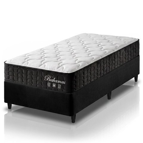 Cama Box Solteiro King Preto + Colchão Molas Ensacadas Zidi Bahamas 96x203x61cm