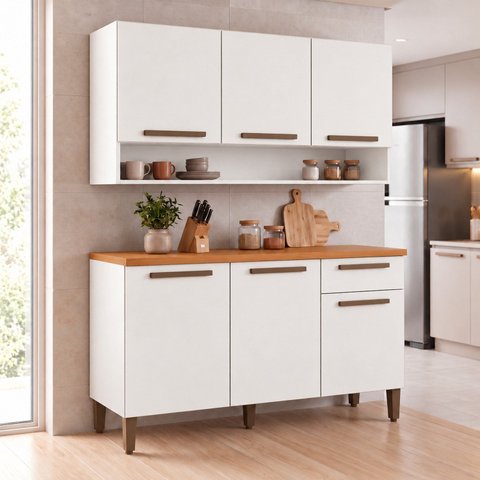 Kit Cozinha Turquia Armário Aéreo 3 Portas e Balcão 3 Portas 1 Gaveta Espresso Móveis
